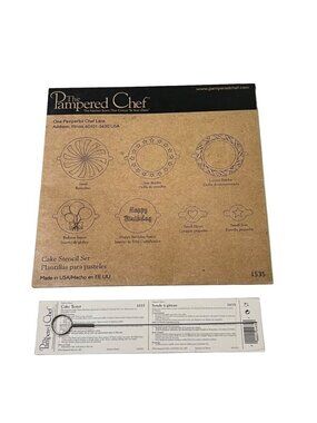 Pampered Chef 7 Piece Cake Stencil Set # 1535 Cake Tester 1635 (Retired) 8" New